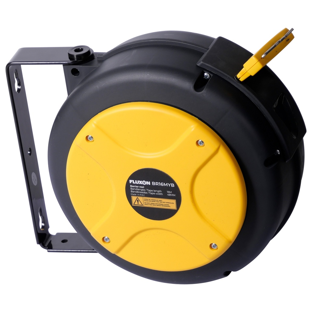 Fluxon retractable safety barrier reel 16m yellow/black
