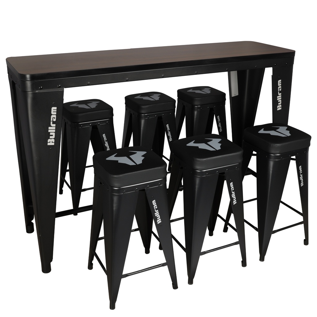 Bullram Tischset mit 6 Barhockern